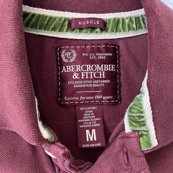Abercrombie & Fitch men M 2 button short sleeve distressed muscle polo burgundy - Picture 6 of 10